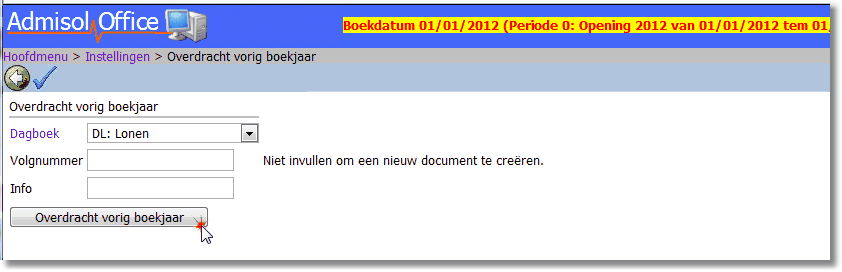 Instellingen 169 Belangrijk: Dit programma werkt enkel indien u zich in de openingsperiode "0" bevindt van het nieuw boekjaar. Zorg ervoor dat u de periodes voor het nieuw boekjaar heeft aangemaakt.