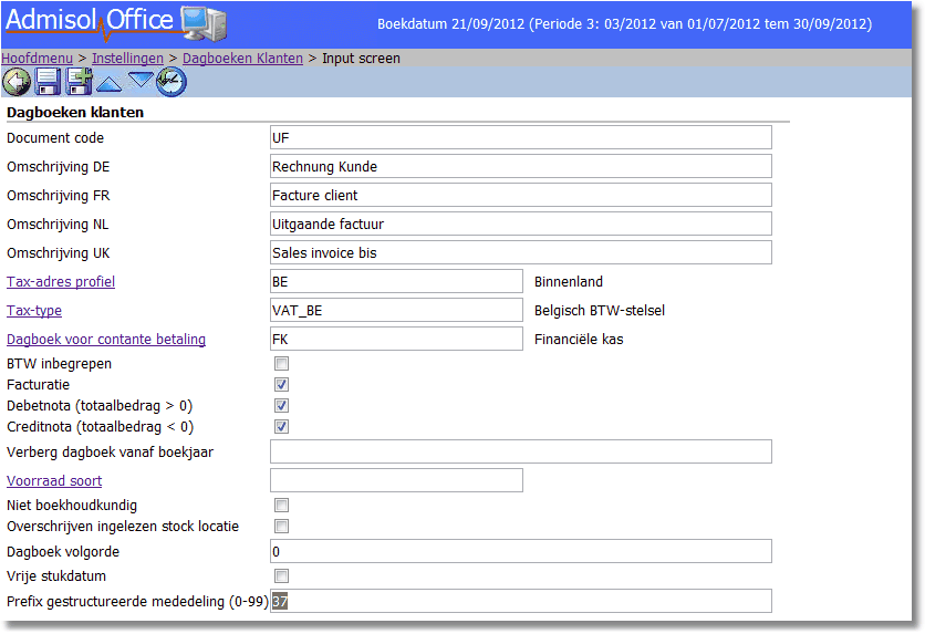 Gestructureerde mededeling Selecteer het gewenste dagboek en klik op 361 om deze op te vragen. Onderaan geeft u bij 'Prefix gestructureerde mededeling' een getal in bestaande uit 2 cijfers.