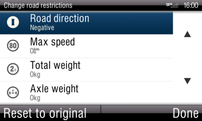 U kunt tevens de maximale snelheidslimiet corrigeren en de richting van de weg voor éénrichtingsverkeer. Tik op en kies Wegbeperkingen wijzigen.