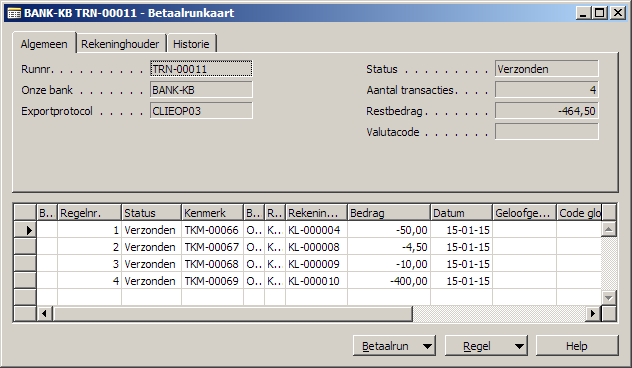 Stap 2. Openen Betaalrunlijst. Open de betaalrunlijst door op Betaalrun toevoegen onder de knop Telebankieren te klikken.