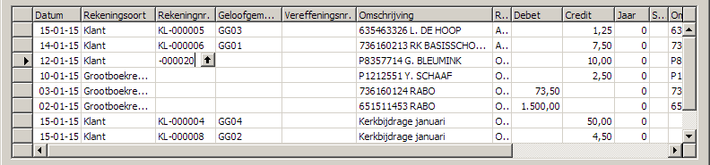 Stap 4. Invoeren bankrekening: G. Bleumink Klik in de kolom Code Bankrekening en gebruik het lookup pijltje in deze kolom om het Bankrekeningenoverzicht van G. Bleumink zichtbaar te maken.