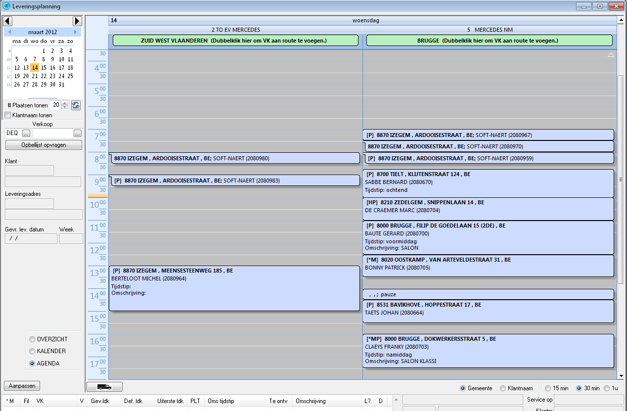 Agenda (dagoverzicht) Overzicht (gedetailleerd overzicht) De volgorde van de route kan u in het Overzicht