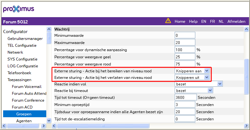 Externe sturing Actie uitvoeren bij een volle ACD-wachtrij In combinatie met de geïntegreerde applicatie Forum ACD kan met de functie Externe sturing een actie uitgevoerd worden zodra de ACD-wachtrij