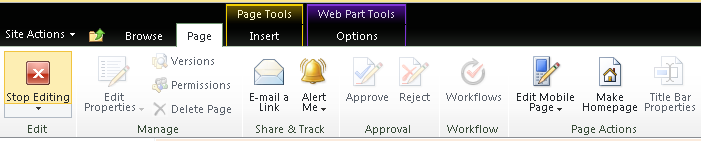 7.4 Bewerken van een Web Part Eenmaal je een webpart hebt ingevoegd kan je deze bewerken door Edit webpart te kiezen in het submenu dat kan worden geopend door rechtsboven de webpart op het omlaag