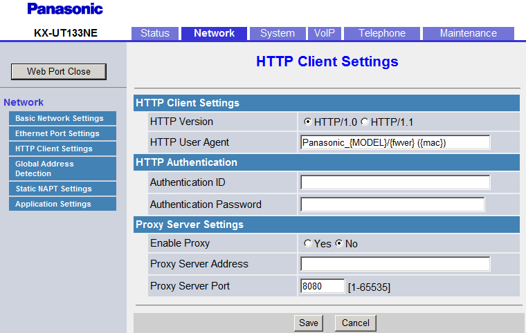 Ga vervolgens naar de tab Network en vul de toestelconfiguratie gebruikersnaam in bij Authentication ID en vul het toestelconfiguratie wachtwoord in bij Authentication Password.