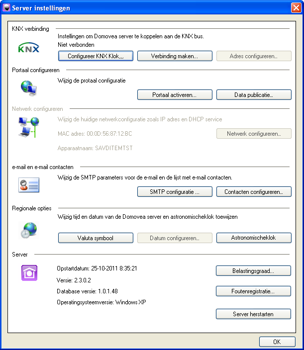 BESCHRIJVING VAN DE CONFIGURATIETOOL 4.3 MENU ALGEMEEN Kies het menu Algemeen in de balk van het hoofdmenu. Server selecteren: Hiermee kunt u een server kiezen.