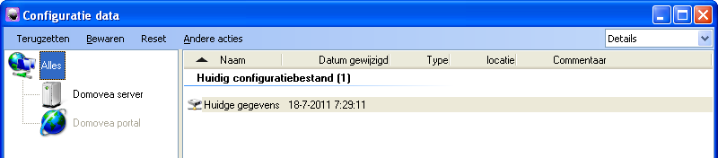 BESCHRIJVING VAN DE CONFIGURATIETOOL Belastingsgraad: Aantal apparaten, groepen, camera's, sequenties, profielen en contacten: geeft de gebruikte capaciteit en het maximum aantal aan.