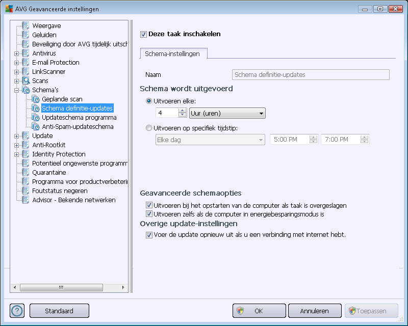 10.8.2. Schema voor definitie-updates Als het echt nodig is, kunt u de optie Deze taak inschakelen uitschakelen om een geplande update tijdelijk uit te schakelen.