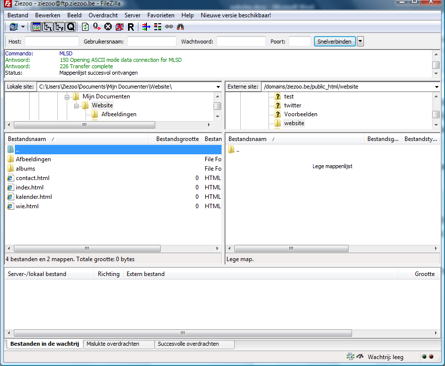 7.7 Pagina s op je webruimte zetten De laatste stap is om de bestanden op de server te zetten zodat iedereen deze kan zien. Dit doe je met het programma Filezilla. Dit is de allerlaatste stap.