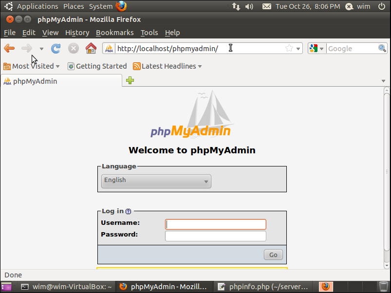 Figuur 35: Ga naar http://localhost/phpmyadmin/ Vrije Keuze: