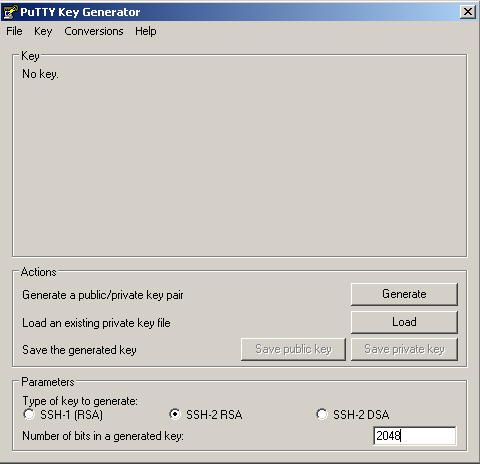 Voorbeeld: Sleutels aanmaken met Putty Key Generator 1. Kies type SSH-2 RSA 2.