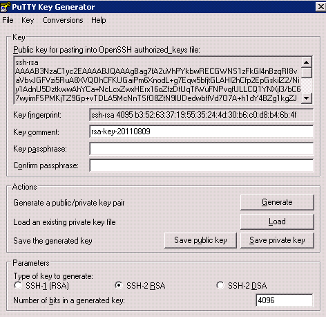 2.3 Het sleutelpaar opslaan Hier moet u de publieke sleutel en de private sleutel opslaan op uw machine. Klik op "Save public Key" en "Save private Key".