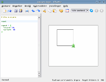 5.4.7.4 Kturtle Werkt u liever niet met een echte programmeertaal, dan kan u opteren voor een abstracte taal zoals logo.