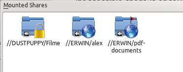 2.5.5 Pictogrammen The shares views know three different icons that may be presented to the user: The icon on the left hand side indicates that this share is not accessible.