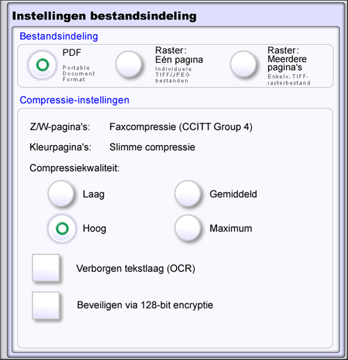 IKON DocSend User Guide Overzicht tabblad Scannen 17 Selectie van het PDF-bestandformaat Indien encryptie