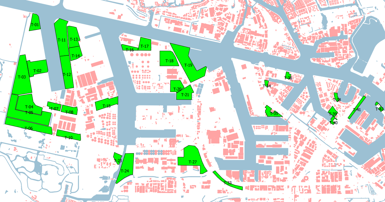 Havenbedrijf Amsterdam; aanpassing zone Westpoort 4.2 Invulling kavels Zoals gezegd is in het toekomstmodel onderscheid gemaakt in braakliggende kavels en de al ingevulde terreinen/kavels.