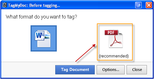 Inlogscherm: Afb. 12 Vul uw e-mailadres in en uwtagmydoc-wachtwoord. Klik daarna op Login. Afb. 13 Tot slot krijgt u de mogelijkheid te kiezen om het Word-document te uploaden als doc-bestand of als PDF-bestand.