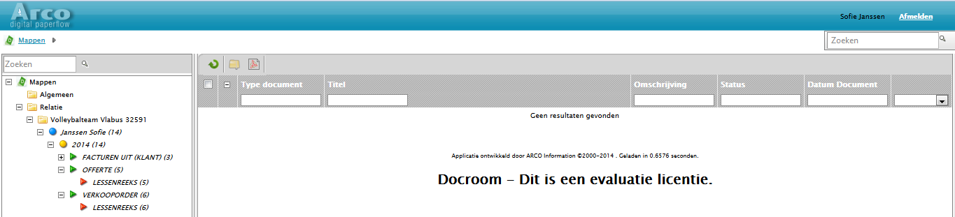 Je kan de mappenstructuur zichtbaar maken door telkens op het plusje voor de map te klikken. De mappenstructuur start bij de map van de organisatie.