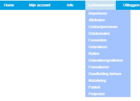 10. Systeembeheer (alleen voor beheerders) - Menuoptie systeembeheer Klik in de menubalk op Systeembeheer; Importeren om handopnamestanden te importeren via een daarvoor gemaakt overzicht.