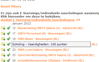 Hoofdstuk 5 Opleidingen Door te klikken op Opleidingen verschijnt er een nieuw venster met de PE kalender. Hierin staan alle door de opleiders toegevoegde geaccrediteerde cursussen en opleidingen.