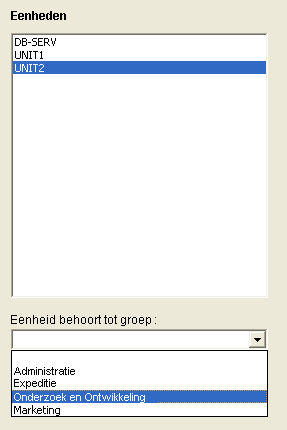 Extern beheer 22 Elk werkstation kan enkel behoren tot één groep. De rechterzijde van het scherm bevat een lijst van alle momenteel beschikbare werkstations (Eenheden).