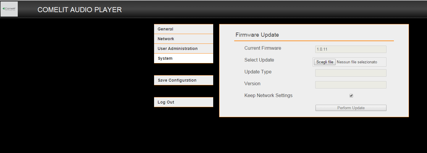 10 FIRMWARE UPDATE In beginsel kan alle firmware van COMELIT AUDIOSPELERS vanaf versie 1.0.8 worden geupdated. De firmware-update is gratis.