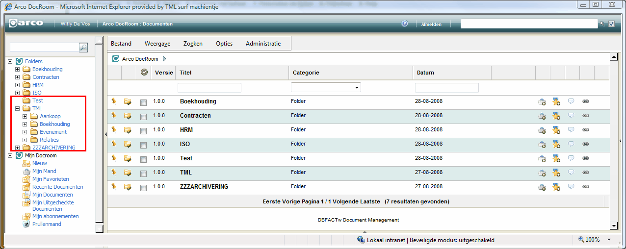 Digitaal Archief (DocRoom 5) 1.2 15 Digitaal Archief (DocRoom 5) Via direct-menu 1025 wordt de browserinterface van het digitale archief getoond.