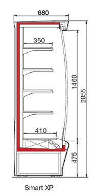 Presentatiekoeling Wandkoelers SMART XP 40 Prijzen en lengten met panoramische zijwanden (40mm dik) Werkingstemperatuur M1 (-1 C/+5 C) Frontale versiering: een van de 6 kleuren OSCARTIELLE