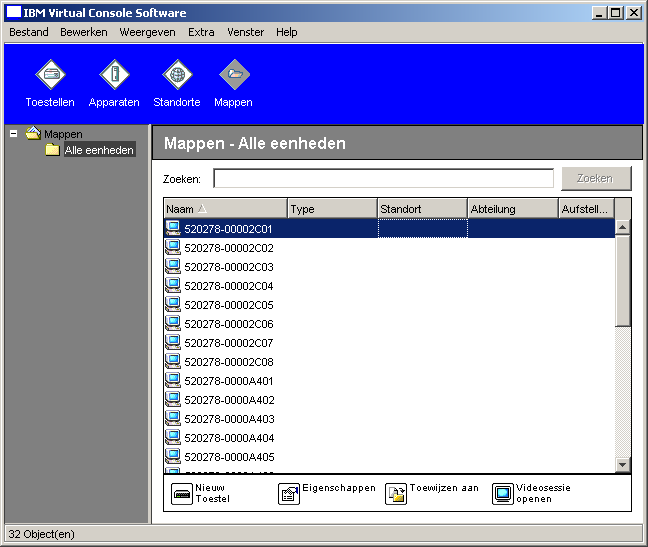 28 Installatie- en gebruikershandleiding van de Virtual Console Software Voer voor het aanmaken van een map de volgende stappen uit: 1. Klik op de knop Mappen. Afbeelding 3.7: Mappen in de Explorer 2.