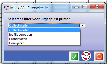 Filter Dit zijn zogenaamde filterselecties. De aanvangswaarde < geen filter > staat gelijk aan Alles. Een filterselectie kan gemaakt worden door te klikken op Als voorbeeld nemen we de Collectiviteit.