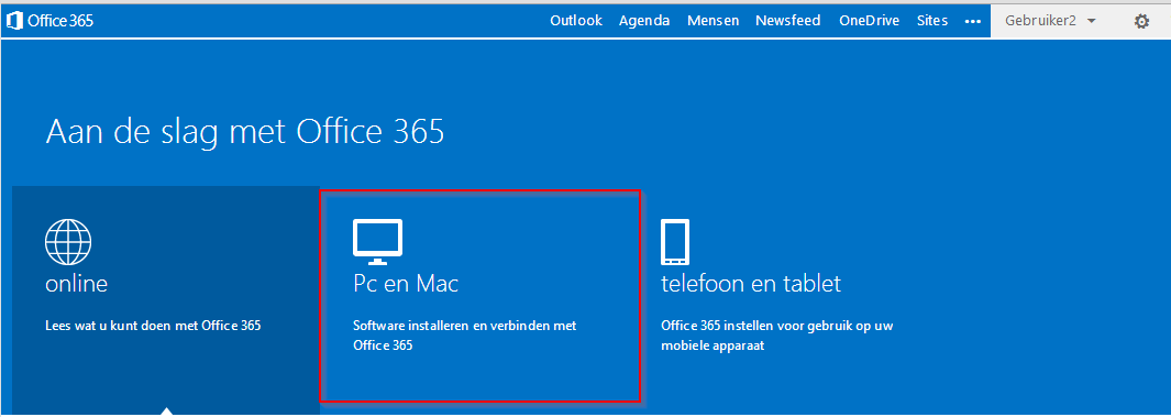 3.4.1 Software installeren op uw pc of Mac Stap 1: klik op Instellingen voor Office 365 (figuur 21) Figuur 21: Instellingen