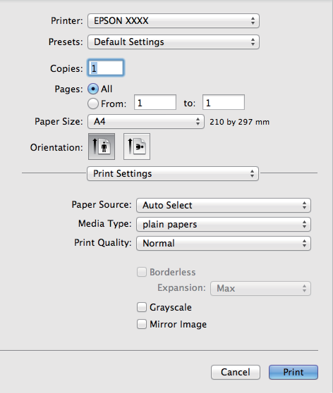 Afdrukken F Selecteer Print Settings (Printerinstellingen) in het venstermenu. G H I J K Selecteer de gewenste instelling voor Paper Source (Papierbron).