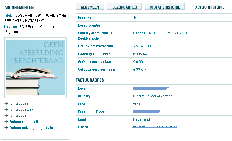 6.4 Tabblad Mutatiehistorie abonnement Home > Abonnementen overzicht > Detail De mutatiehistorie van een abonnement toont een overzicht van alle opdrachten die op een abonnement zijn gegenereerd.