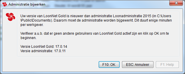 Als dat niet zo is, dan verschijnt er een melding als deze: Afbeelding: Update beschikbaar Na F10:OK belandt u op de webpagina waar u de nieuwste versie van Loon kunt installeren.