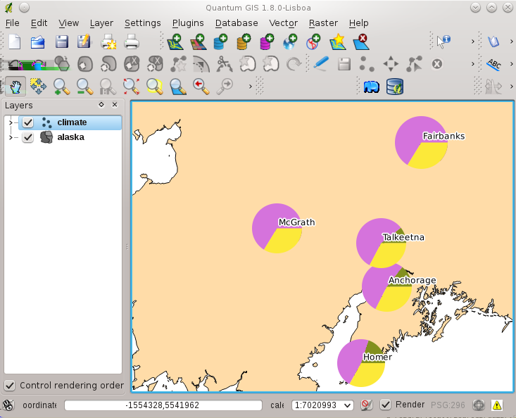 Figuur 19.6: Vector properties dialog with overlay tab 2. Double click the climate layer in the map legend to open the Layer Properties dialog. 3.