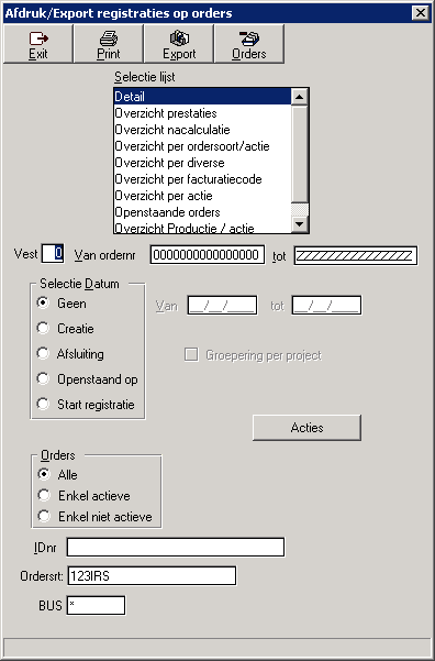 145 1.5.1.2 145 Registraties orders In Registraties orders vindt u de lijsten met orders als centraal gegeven.