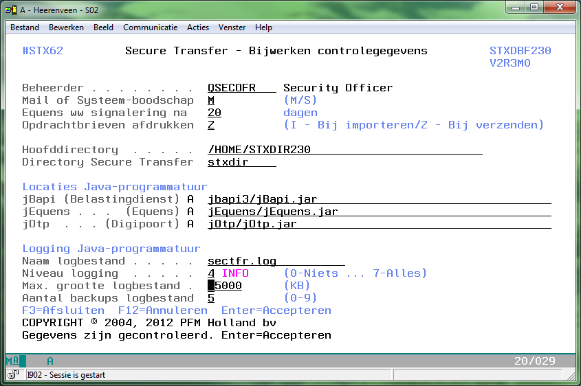 Figuur 2-4 Bijwerken controlegegevens Beheerder Het gebruikersprofiel van de beheerder van Secure Transfer wordt hier opgegeven.