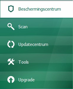 P R O G R A M M A - I N T E R F A C E Via het linkerdeel van het venster kunt u snel overschakelen naar de hoofdfuncties van het programma: beschermingscomponenten in- en uitschakelen, virusscantaken