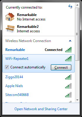 102. Choisir-y le réseau de répéteur et assurer la connection automatiquement lorsque l'option est disponible. Wifi grenier 103.