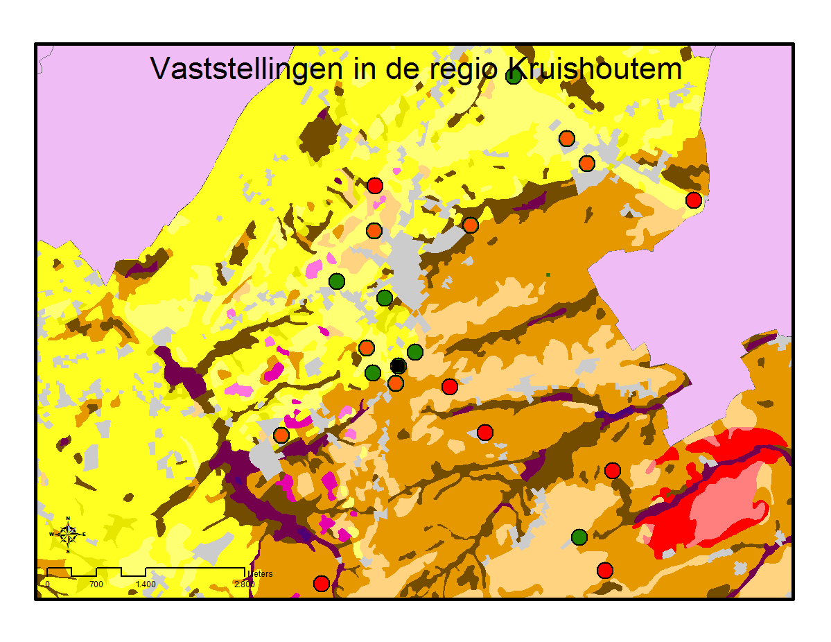 Het noordelijk zandig interfluvium kent een veel grotere bewoningsdichtheid met verschillende rurale nederzettingen die clusteren rond de agglomeratie van Kerkhove (fig. 41).