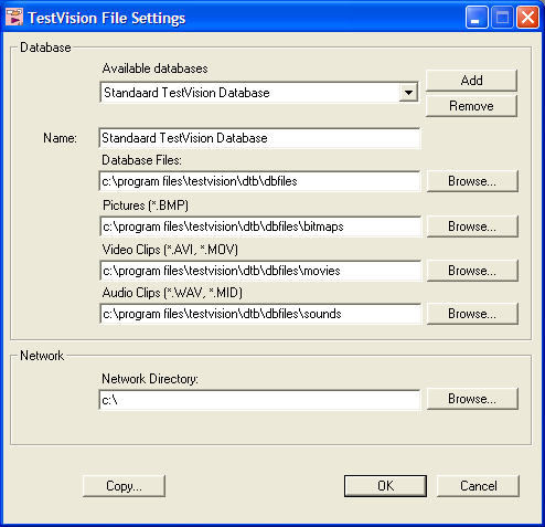 4.2 Bestandslocaties van de database(s) instellen De systeembeheerder kan in TestVision de bestandslocaties voor de databasebestanden, afbeeldingen, videofragmenten en audiofragmenten eenvoudig