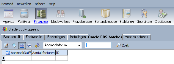 ORACLE EBS-BATCHES Door middel van de knop Oracle EBS-koppeling worden alle nog niet geëxporteerde facturen geëxporteerd naar de financiële administratie van MST.