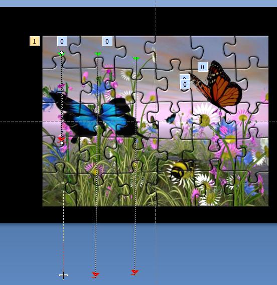 Animatie om stukjes te laten dalen In Dia 2: 91. Klik op 1 e stukje (linker bovenhoek) (zie voor PP 2010 punt 109) 92. Effect toevoegen > Animatiepaden> Omlaag 93.