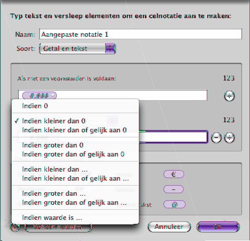 Als u deze waarde in een cel met bovenstaande notatie typt Wordt de waarde zo weergegeven 15000 Verschuldigd: 0015,00K 0 Betaald -500 Verschuldigd: (0000,50K) Rekening gesloten Opmerking: rekening