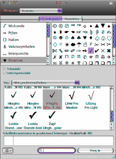 2 Kies 'Wijzig' > 'Speciale tekens' om het venster 'Tekens' te openen (of kies 'Tekens' uit het taakmenu linksonder in het venster 'Lettertypen').