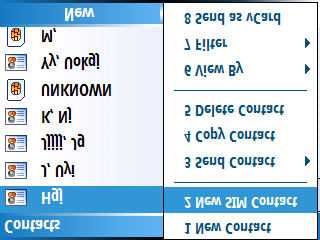 Contacten Nieuw Contact (op SIM kaart) Selecteer <Contact P.> vanuit het Hoofdscherm. Selecteer [Menu Nieuwe SIM-ContactP]. Voer de naam en het mobiele telefoonnumer in en selecteer <Gereed>.