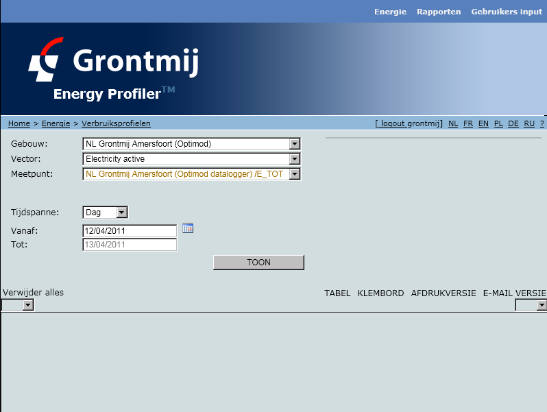 Opstarten 2 Opstarten Start internet explorer op en ga naar de website: www.energy-profiler.