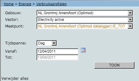 Energie 3.2 Verbruiksprofielen Om de verbruiksprofielen te bekijken klikt u op energie en dan vervolgens op verbruiksprofielen.