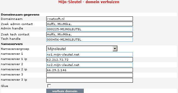 8. Nu dient u geldige nameservers op te geven. Indien u geen gebruik maakt van nameserver groepen, kunt u handmatig de betreffende nameservers opgeven.