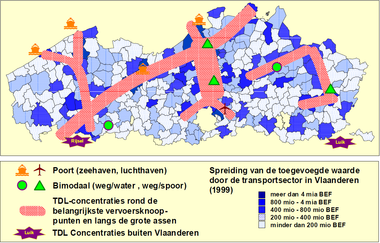 5.3 Vlaanderen Distributieland Om de uitvoering van het RSV verder te onderbouwen werden diverse studies opgemaakt, waaronder één over de ruimtelijk-economische aspecten in transport, distributie en